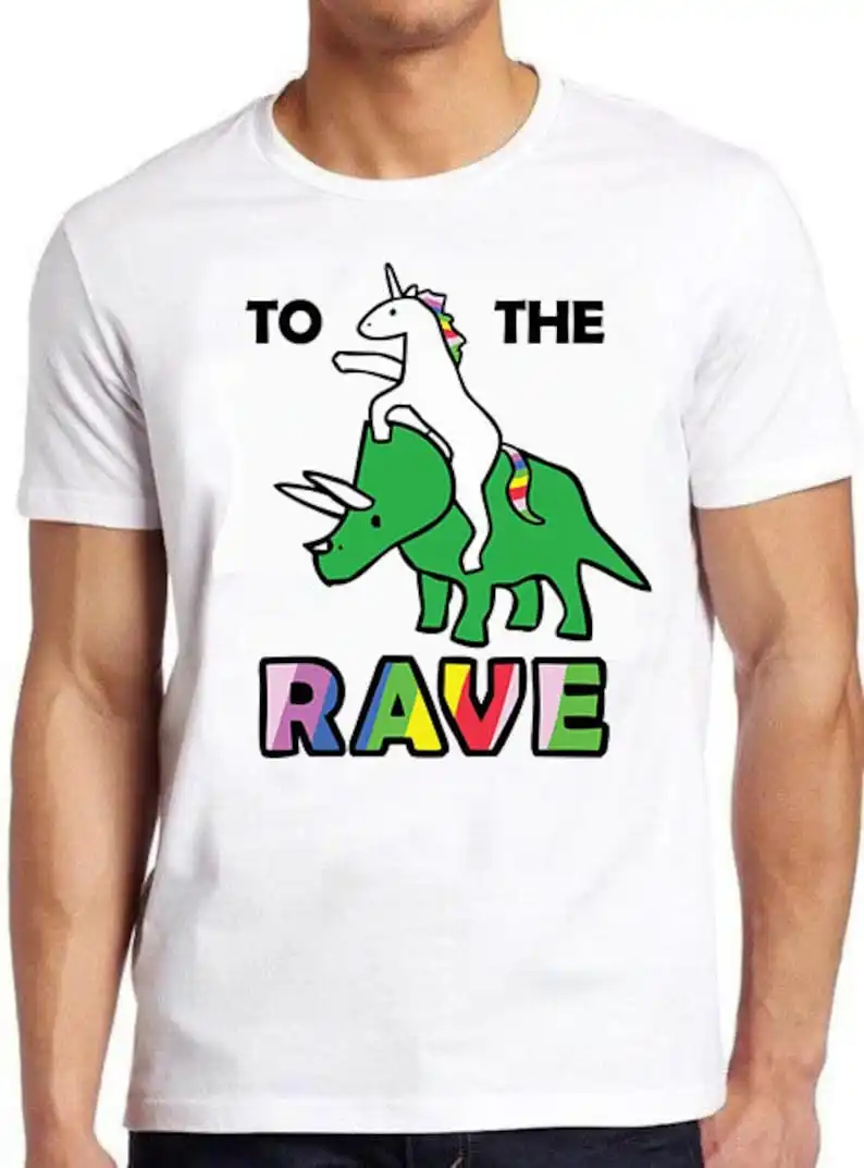 

Rave T Shirt Unicorn Riding Triceratops Funny Cool Gift Tee 478