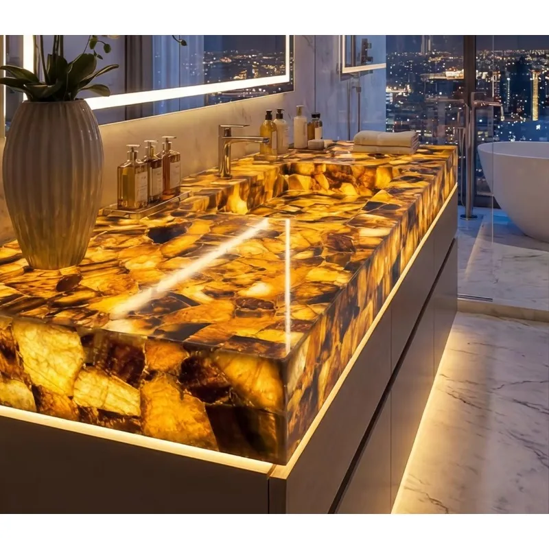 designer's smoke spar translucent washbasin with built-in LED lights, suitable for homes, hotels and showrooms