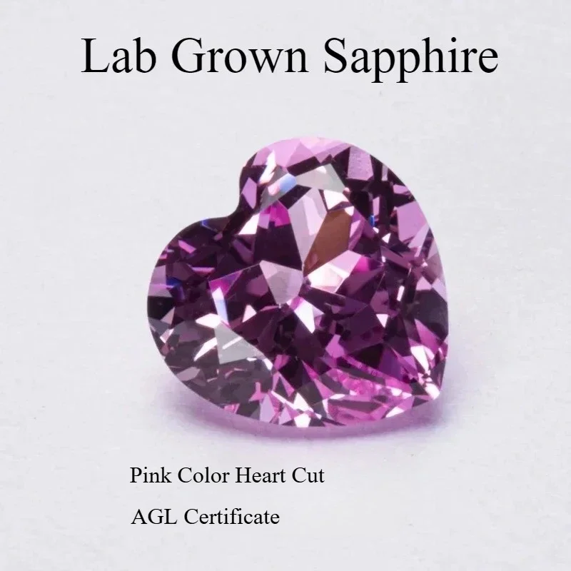 

Lab Grown Sapphire Heart Cut Pink Artificial Gemstone for Charms Diy Jewelry Making Bracelet Ring Selectable AGL Certificate