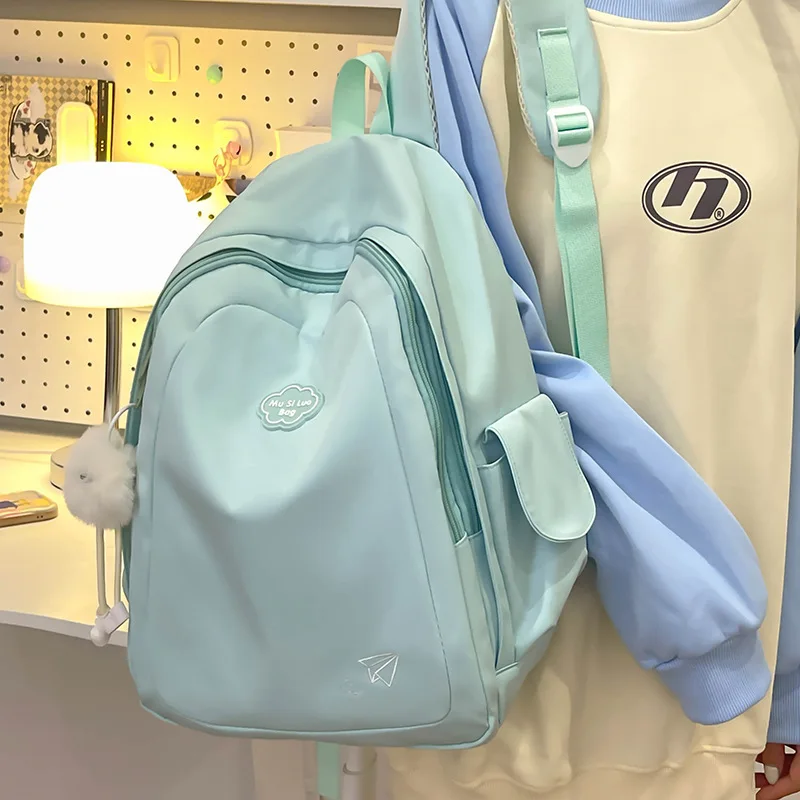 2024 new Instagram style solid color small fresh middle school girls, high school students, backpacks, travel backpacks