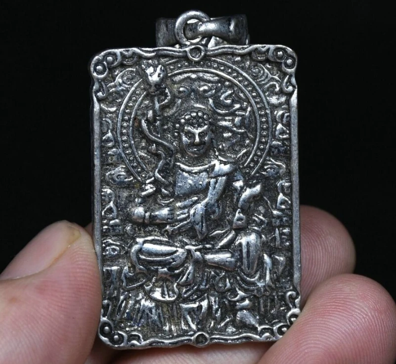 4.4CM Old China Miao Silver Feng Shui Acalanatha Fudo Myoo Necklace Pendant