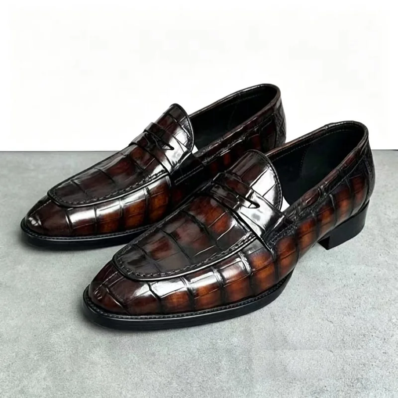 

2026 new arrival Fashion crocodile skin leather causal shoes men,PDD807