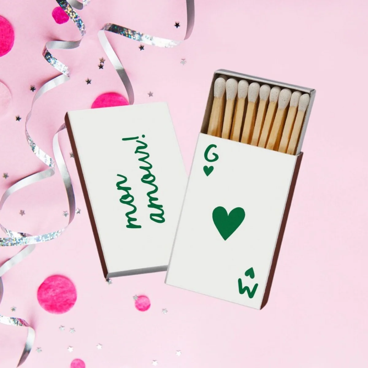 Mon Amour Spielkarte Ace of Heart Custom Wedding Match Boxes, ersonalisieren Sie die zweiseitige Verlobungsspiele, unvergessliche Geschenke, Brautmode