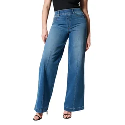 Stretch Elasticated Waist Wide Leg Jeans Women Fashion Chic Flared Trousers Loose Female Comfortable Commuter Casual Denim Pants