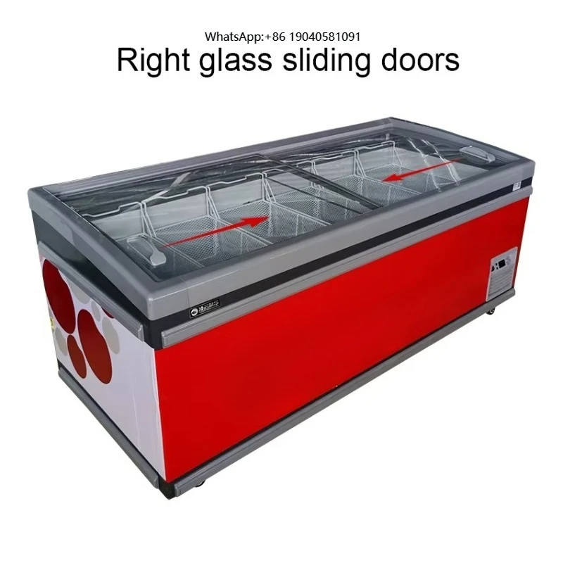 Factory Price Commercial Horizontal Deep Freezer Island Display Freezer Top Glass Door Supermarket Display Horizontal Freezer