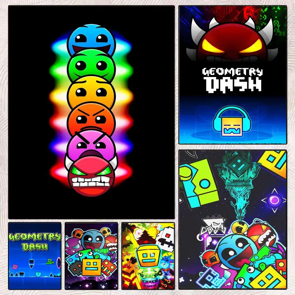 Video Game G-Geometry Dash Painting Calligraphy Aesthetic Canvas Wall Poster Modern Room Bedroom Cafe Wall Artwork