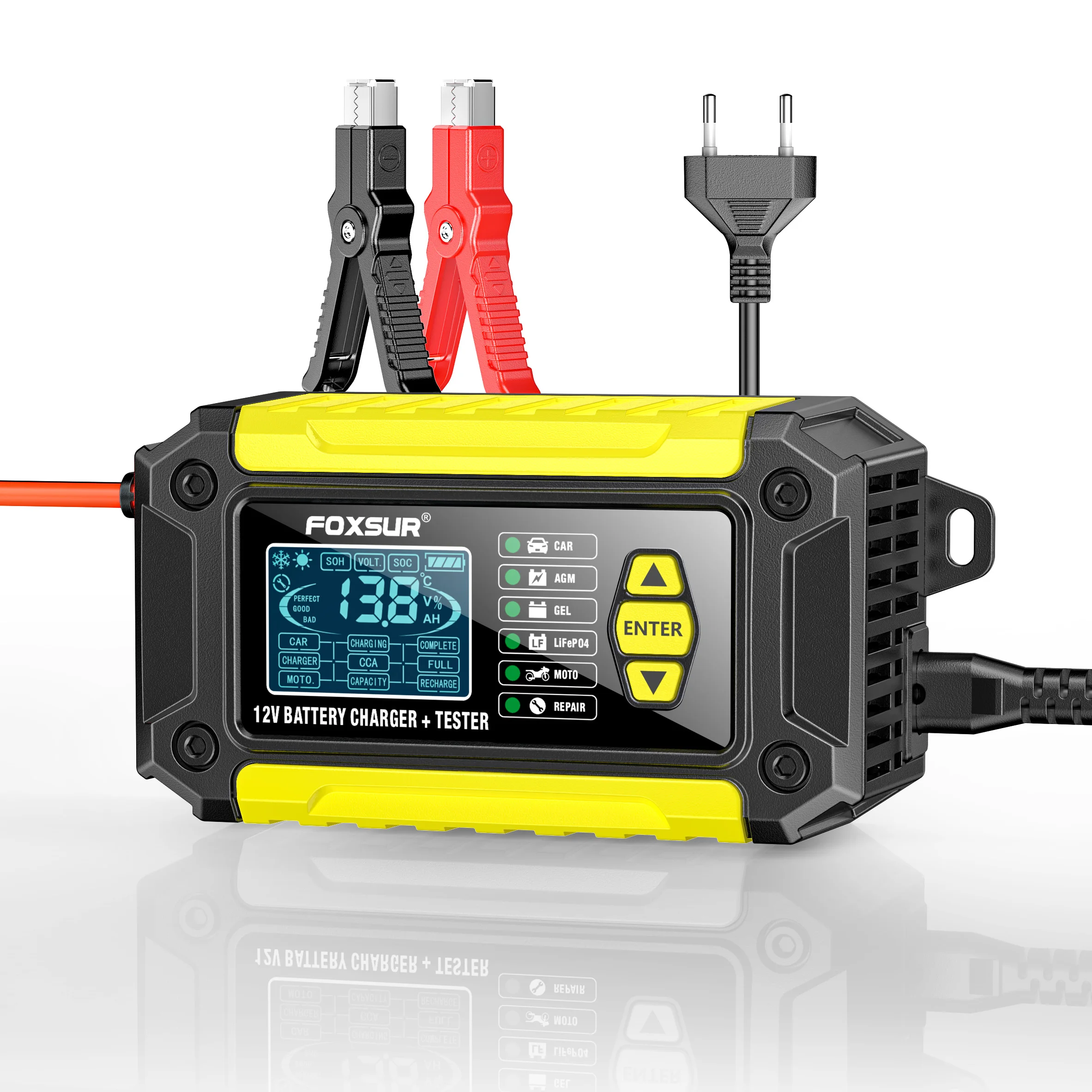 12V 6A Smart car and motorcycle battery charger+Battery Tester 2-in-1