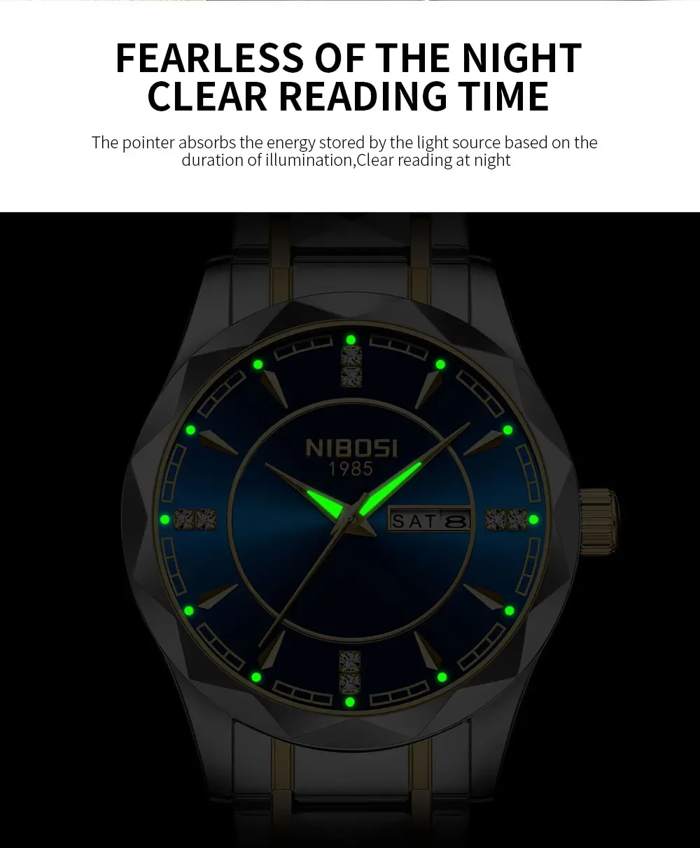 NIBOSI Luxury Sports Watch Men Stainless Man Quartz Wristwatch Waterproof Luminous Men's Watches Clock Reloj Relogio Masculino