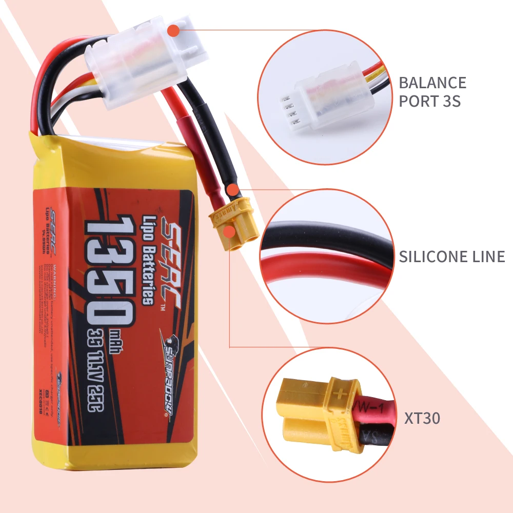 Sunpadow 3S 1350mAh RC Lipo Batteria per 11.V 25C XT30 Spina Soft Pack con Rcing Aereo Quadcopter Elicottero Drone Barca FPV
