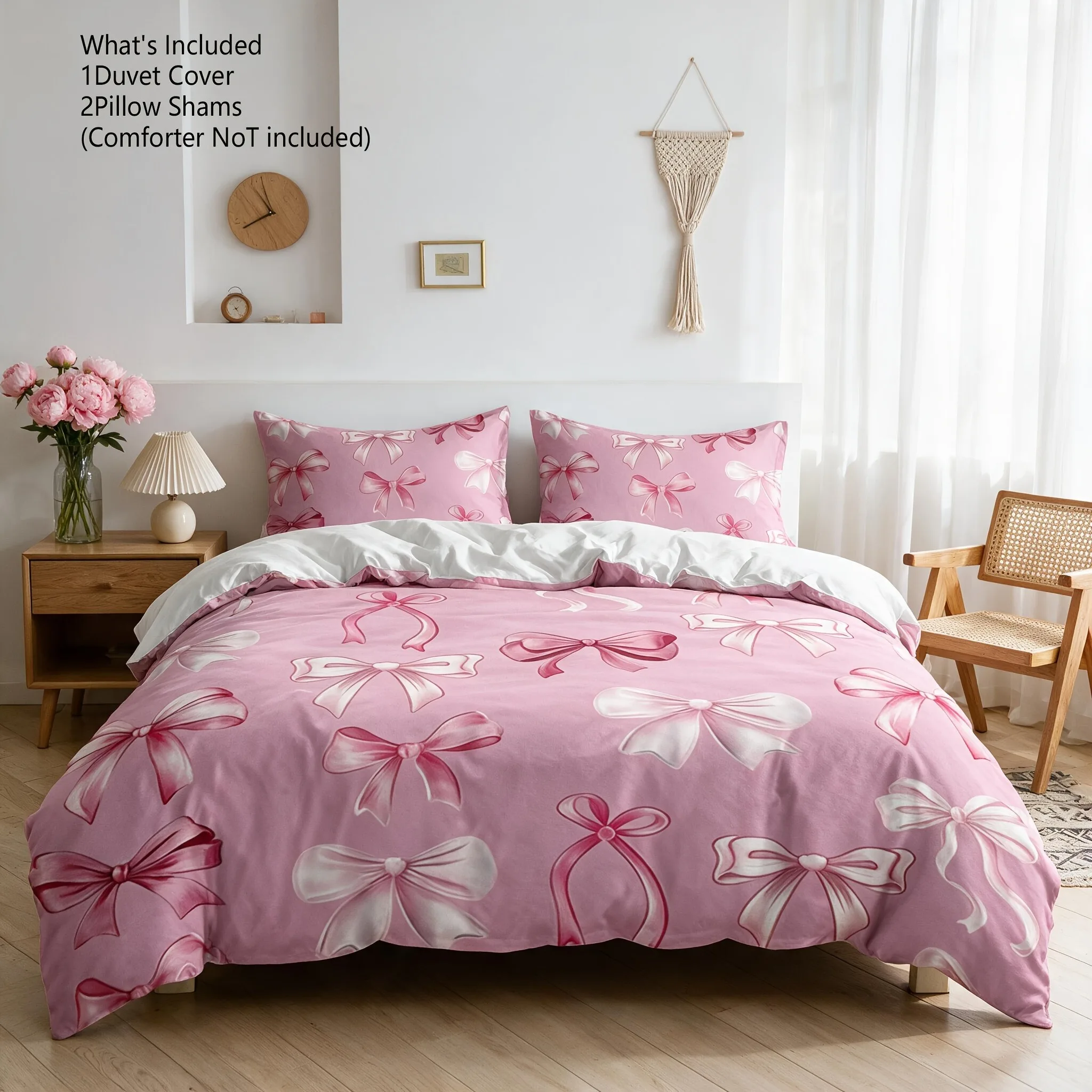 Bow Digital Print Duvet Cover Set AB Version Double-Sided Quilt Cover with Pillowcases