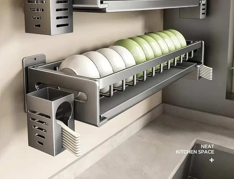 Drain kitchen dishwasher, non-punching wall-mounted dish storage rack