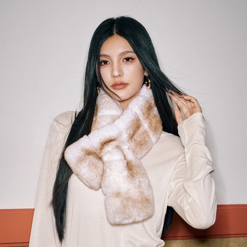 YOLANFAIRY 冬用トトロ柄レックスラビットファー両面スカーフ保温多用途フォックスファーカラースカーフ шарф 2025