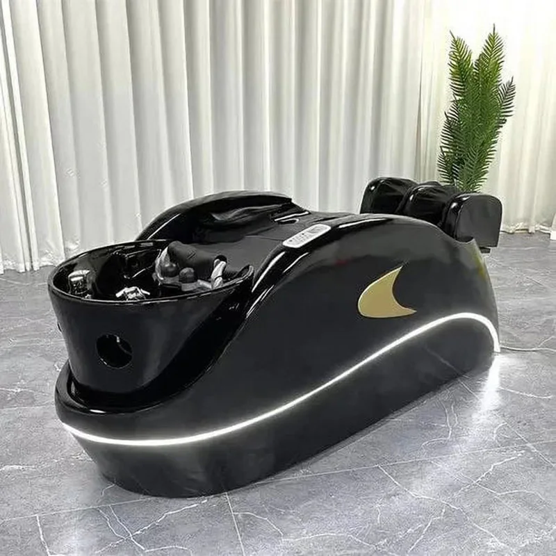 

Black Acrylic Electric Massage Shampoo Chair with Light and Water Circulation Shampoo Bed for Head Therapy