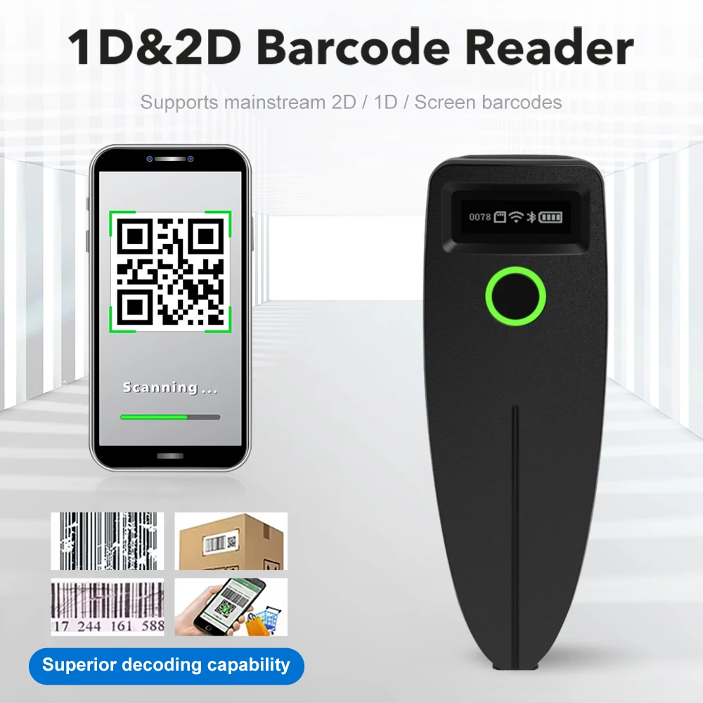 Mini Wireless 2.4G Bar Code Reader POS Mmobile Payment Bluetooth 2D Barcode Scanner For Warehouses Supermarkets