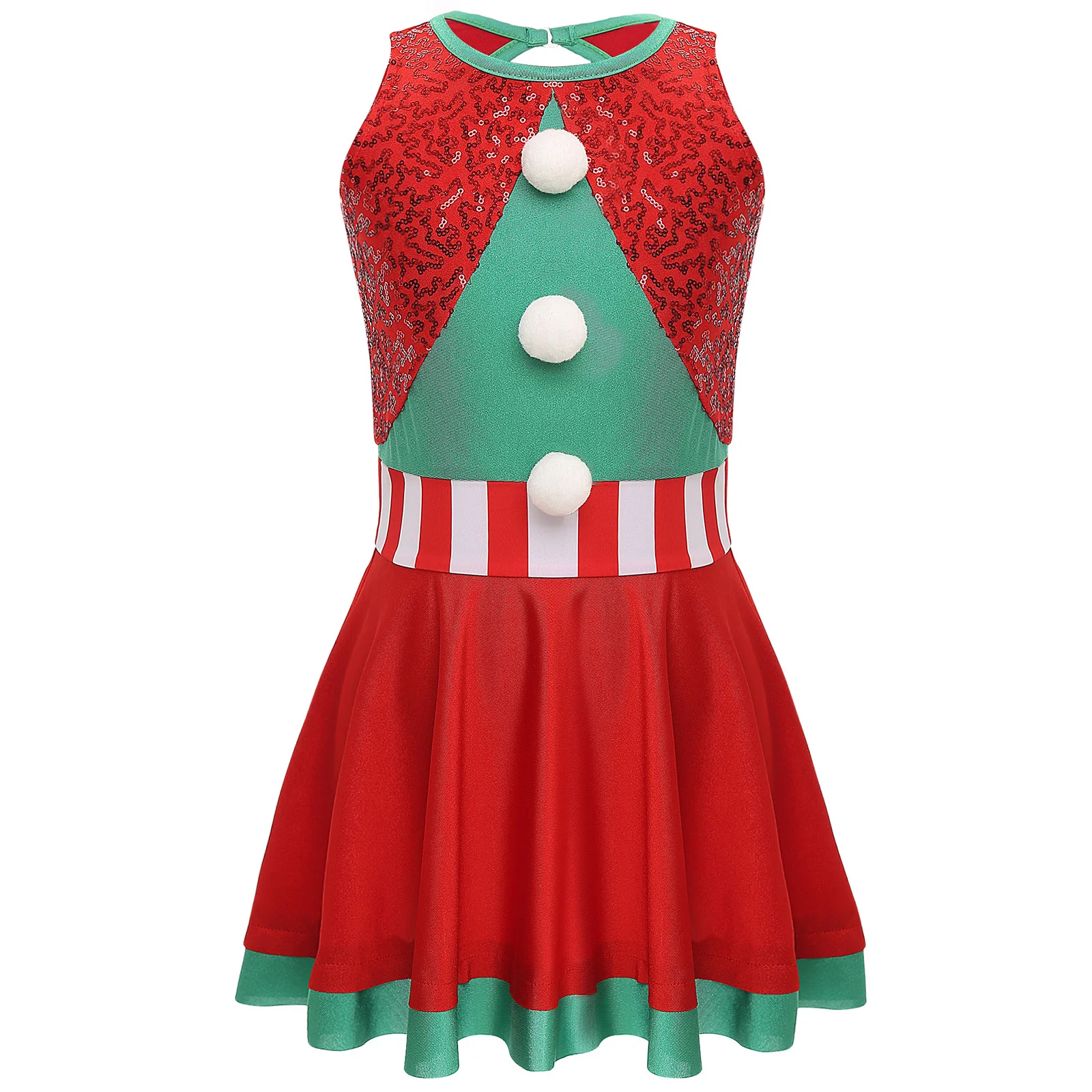 Teen Girls Christmas Xmas New Year Party Dress Sleeveless Sequin Velvet A-Line Dresses Santa Claus Cosplay Performance Costume