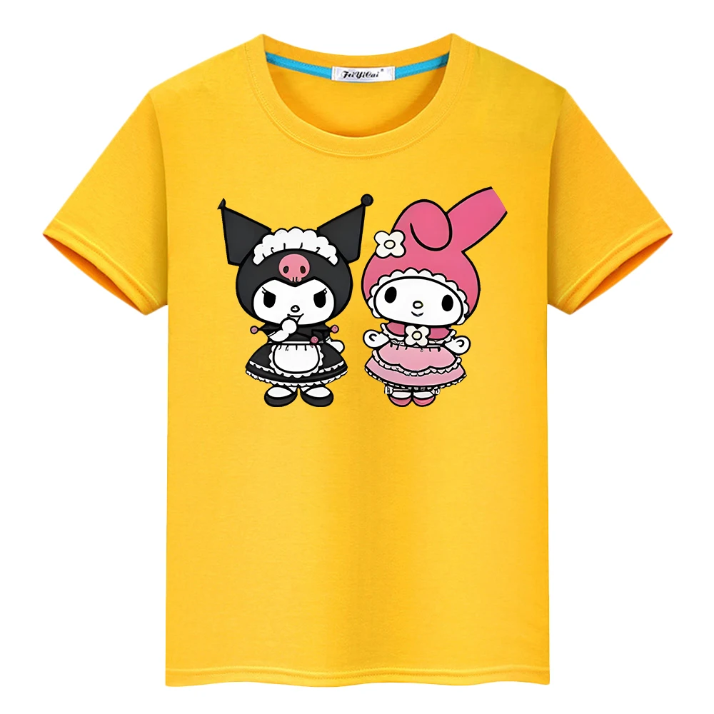 

Sanrio Print 100%Cotton T-shirt Anime Tees pride tshirt boy clothe Kulomi Melody Short Cute Tops y2k one piece kids clothes girl