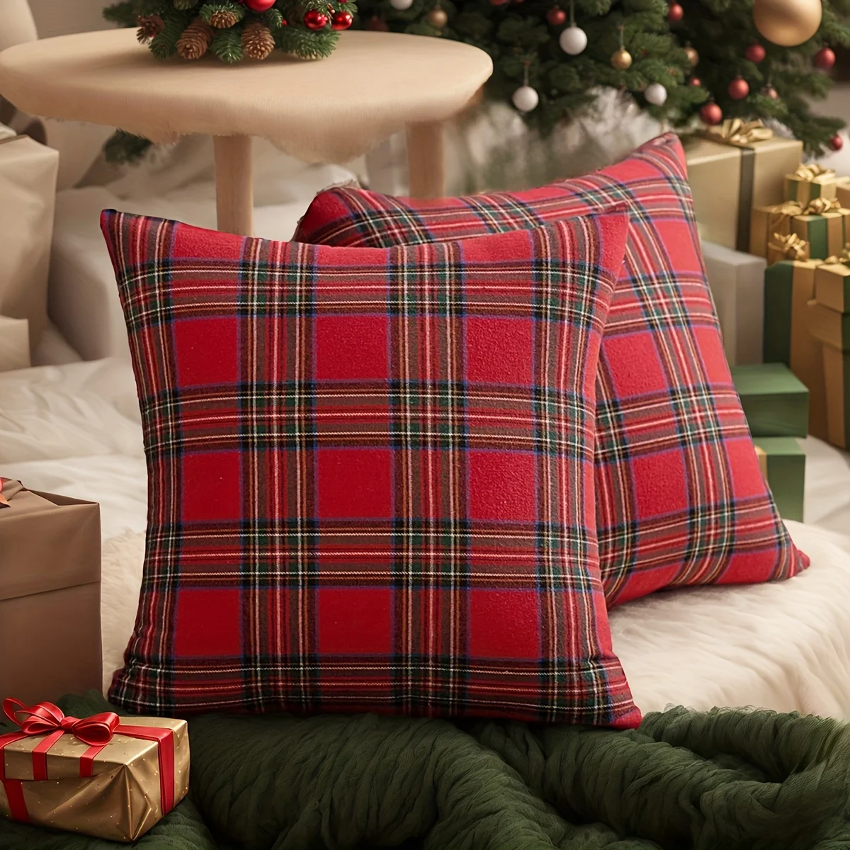 2 Stück Weihnachts-Kissenbezüge mit Karomuster, Schottenkaro, Rot, Grün, Dekor für Sofa, Schlafzimmer, Wohnzimmer, Outdoor, Heimgebrauch, 12 x 20, 18 x 45,7 cm, ohne Einsätze