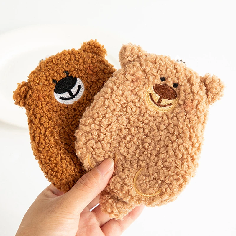 Kawaii Bear Plush Coin Bags Purse For Women Girls Pocket Money Pouch Students Mini ID Credit Card Holder Earphone Storage Bag