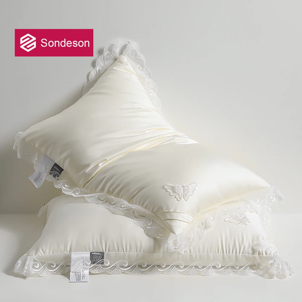 

Sondeson 100% Silk Bed Pillow King/Queen Luxury 3D Box Design, Smooth Silky Cover, Natural Silk Filling, Neck Support Sleeping