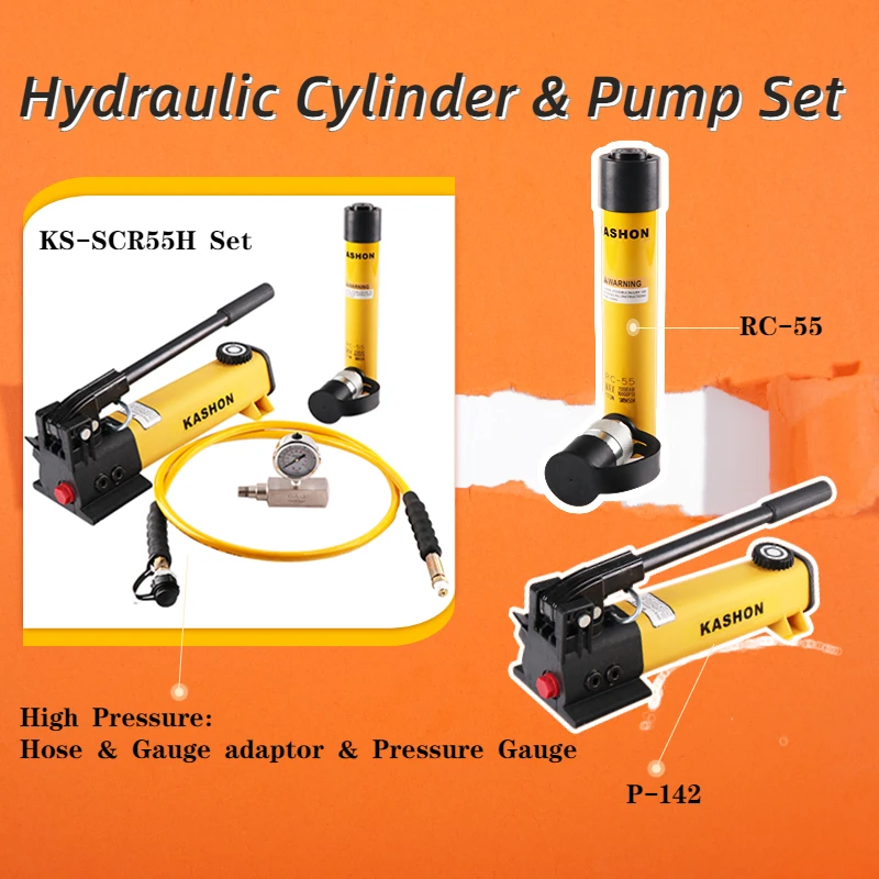 SCR55H, 5 Ton, 5 in / 127mm Stroke, Single Acting Spring Return Hydraulic Cylinder Jack for Lifting Priceand Hand Pump Set
