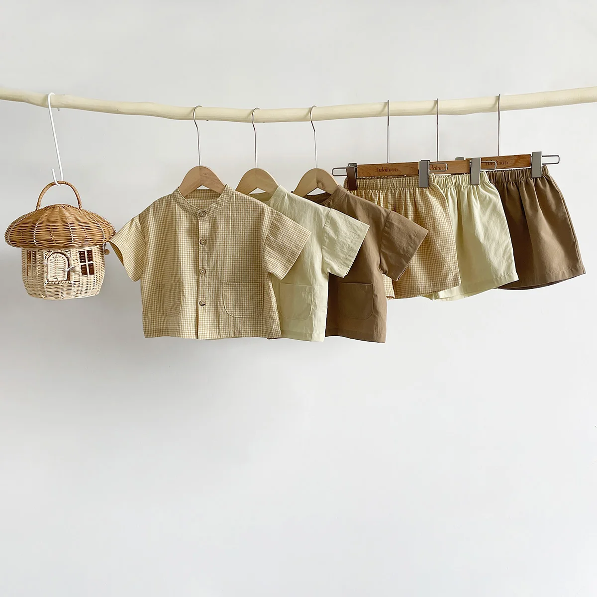Spring Summer Kids Suit Clothes 3 Solid Colors Short-sleeve Shirt ➕ Short Pant 2pcs Kids Set 1-5 Y