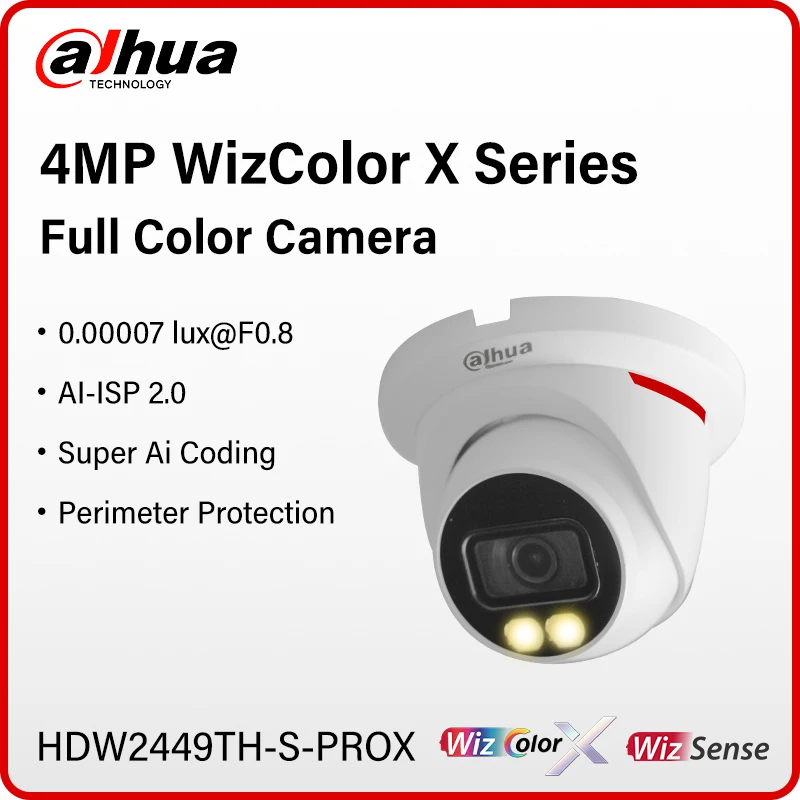 Dahua WizColor X 4MP WizSense Full Color Network Camera Built-in Dual Mic AI-ISP 2.0 Super AI Coding 2K IPC-HDW2449TH-S-PROX New