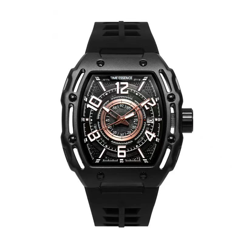 

Time Essence Classic Tonneau Автоматические механические часы из нержавеющей стали с календарем Светящийся черный спортивный стиль для мужчин