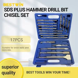 17Pcs SDS Plus Electric Hammer  Drill Bit chisel Set 110/160/210/260mm for Concrete Wall Brick Block Masonry Hole  Drilling Bits