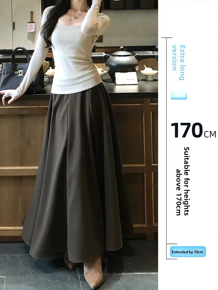 

Длинная шерстяная юбка А-силуэта с высокой талией для женщин, весна-осень, в пол, для высоких женщин, новинка