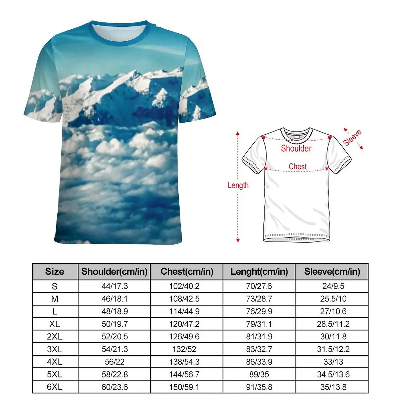 Summer T Shirt Himalayas Mountain T-Shirts Blue Sky Print Casual Novelty Tees For Men Short-Sleeved Pattern Oversized Tops