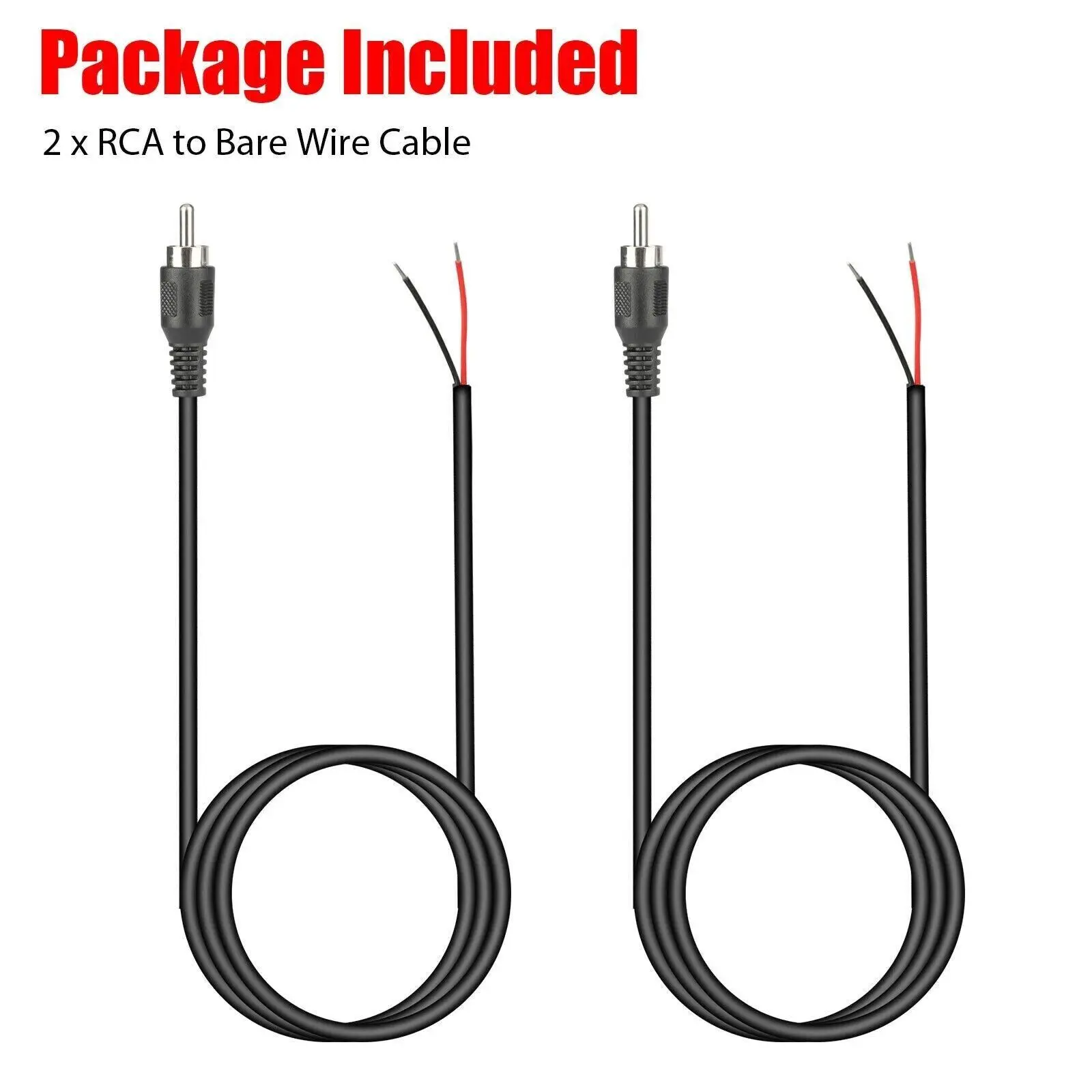 2-Pack 10ft RCA Male Plug To Bare Wire Audio Speaker Cable – 24AWG Pure Copper Repair Cord for HDTV, Subwoofer, Stereo Receiver, Amplifier & Home Theater Systems, PVC Flexible Replacement Wire view 4