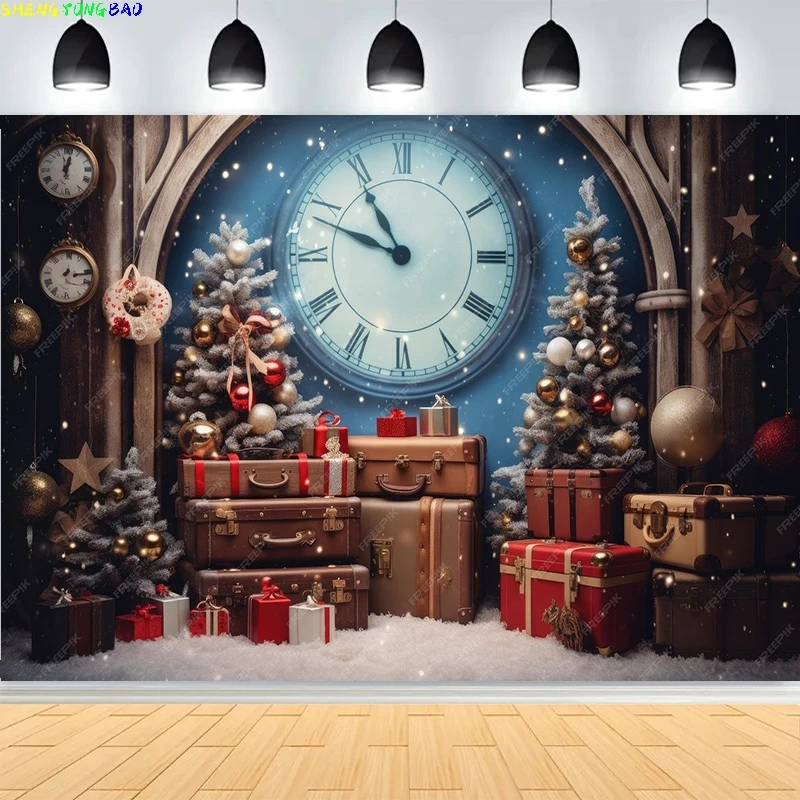 

Christmas Day Pine Tree Bell Wreath Photography Backdrops Indoor Arch Fireplace Winter New Year Family Portrait Background VF-11