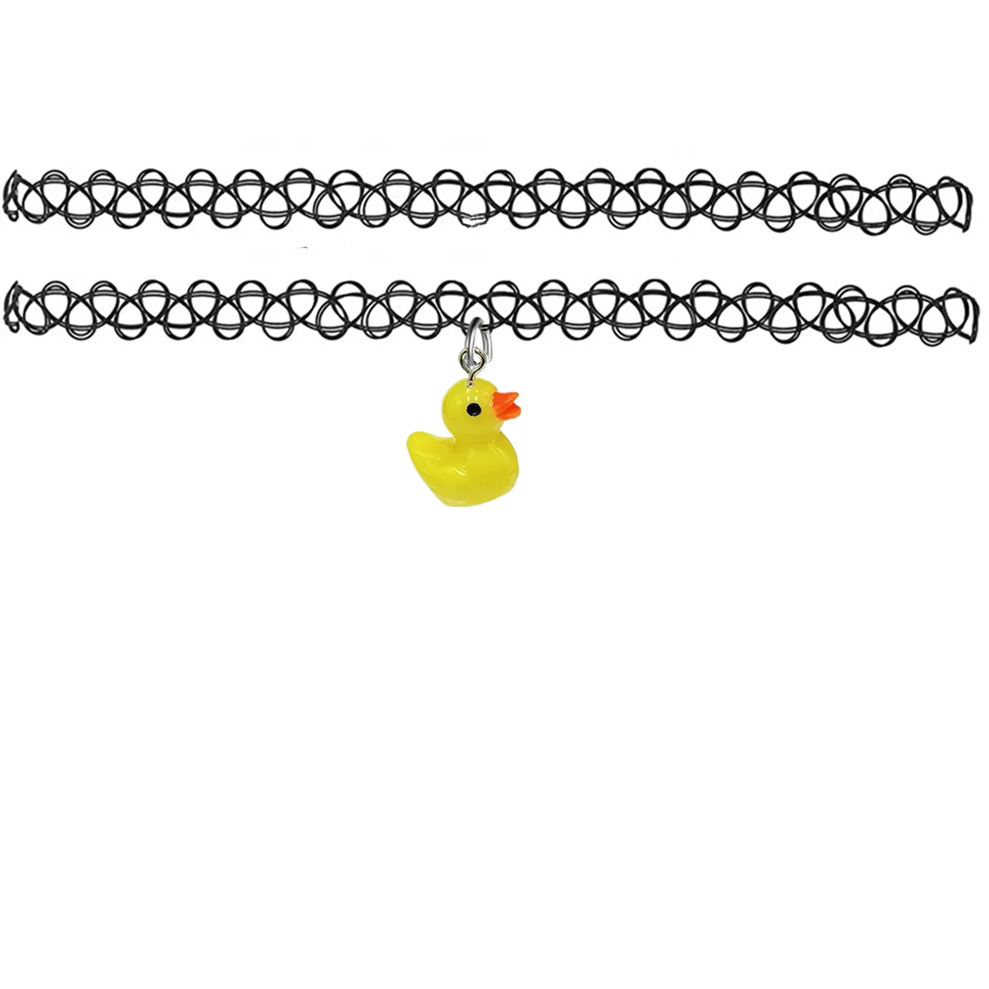 2Pcs Trend cute Duck tattoo chokers Yellow duck pendant necklaces set summer holiday party Duckie charm black choker necklace