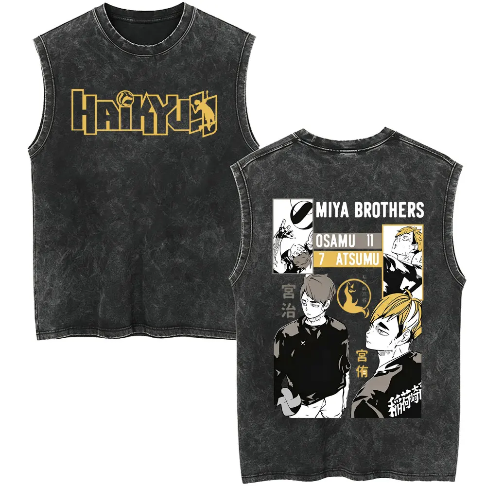 Anime Haikyuu Kuroo Tetsurou Kozume Kenma Vintage Washed Tank Tops Men Women Summer Cartoon Manga Cotton Sleeveless Vest T-shirt