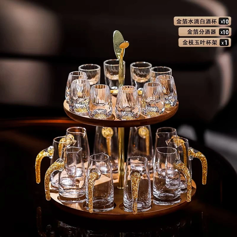 

Light luxury high-end liquor glass dispenser rack set home crystal glass high-end creative small spirits cup