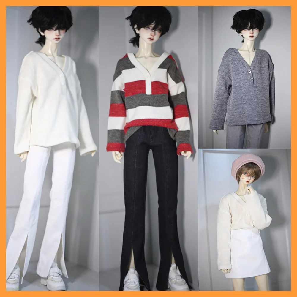 [High Quality] 1/3 1/4 Scale BJD Dolls Loose Angola V-neck Knit T-shirt for ID75 POPO68 Uncle SD10 Action Figure Toys