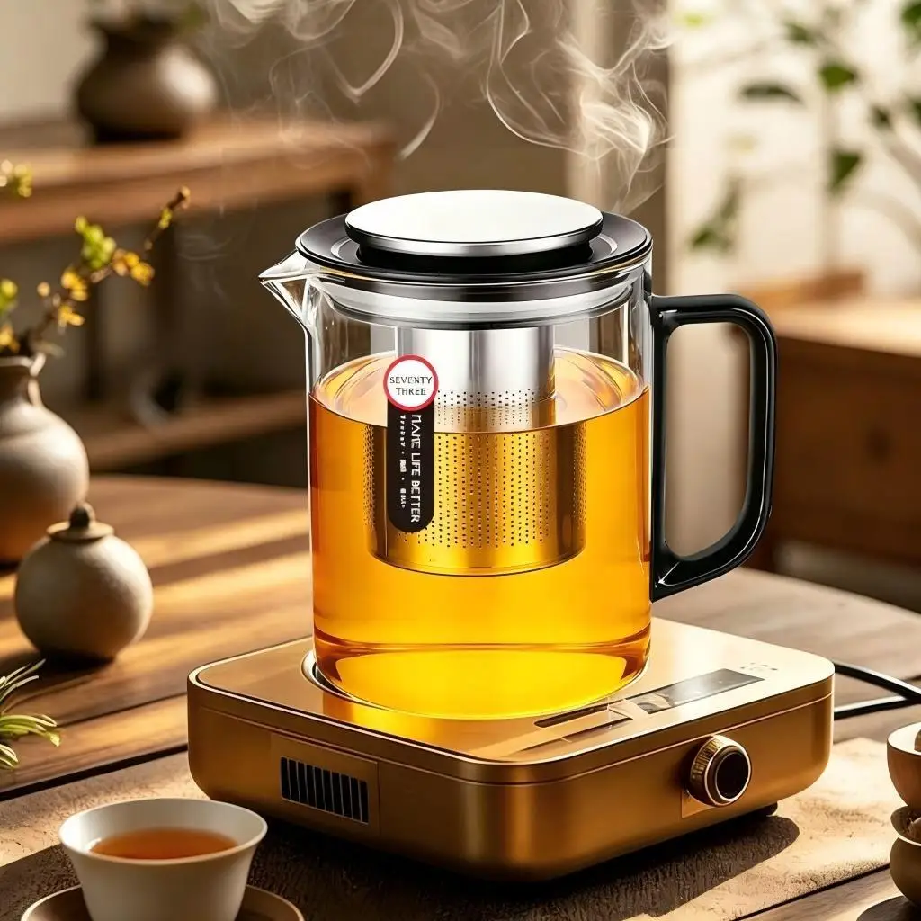 HeY LiLac 1,2L/1,4L Luxuriöse Hitzebeständige Teekanne aus Hochwertigem Borosilikatglas mit Edelstahl-Tee-Infuser