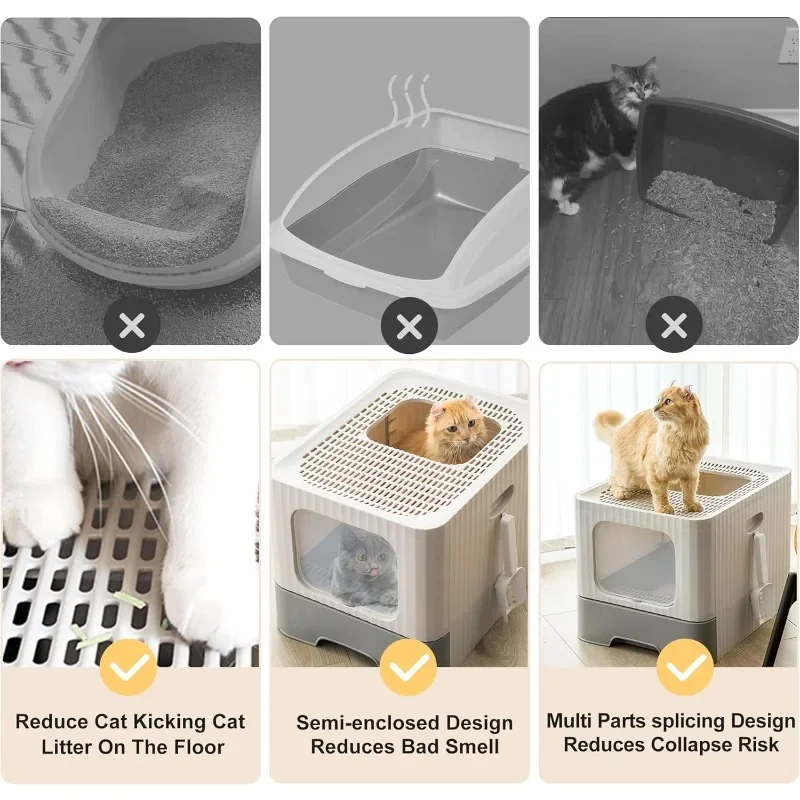 Large Cat Litter Box with Lid, Foldable Fully Enclosed Anti-Splashing Scoop,Drawer Type Toilet, Easy to Installation and Clean