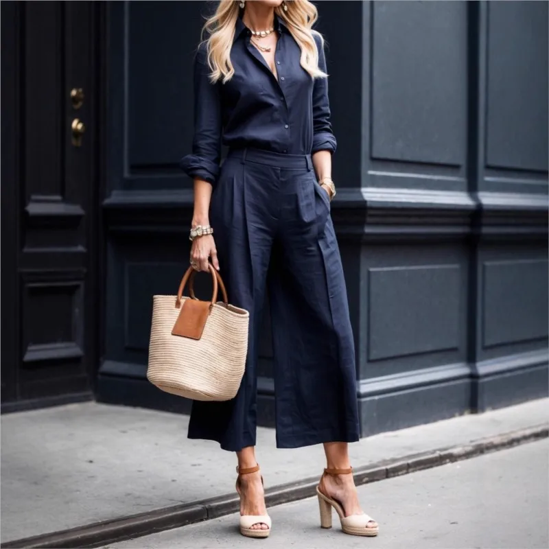 مزاجه التنقل المرأة الدعاوى المألوف بلون التلبيب قمصان طويلة الأكمام عادية فضفاض واسعة الساق السراويل قطعتين مجموعة #3