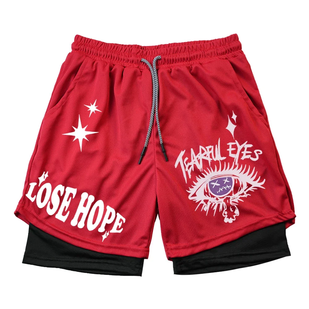 الرجال السراويل الرياضية المضغوطة طبقة مزدوجة 2 في 1 السراويل تشغيل عيون سريعة الجافة تنفس سراويل قصيرة الذكور الصيف الشارع الشهير #4