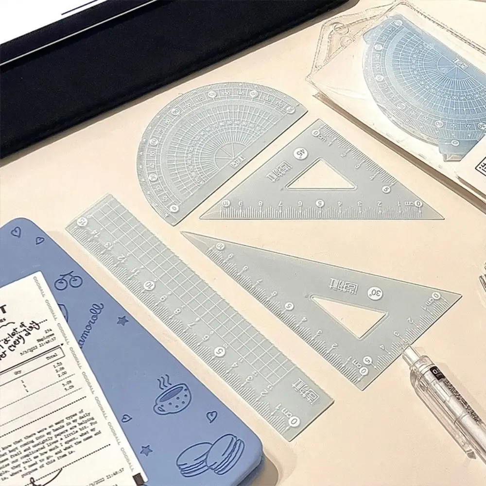 4PCS/Set Multifunctional 15/20CM Jelly Ruler Set Thickened Transparent Straight Ruler Measuring Stationery Set Square Boys/Girls