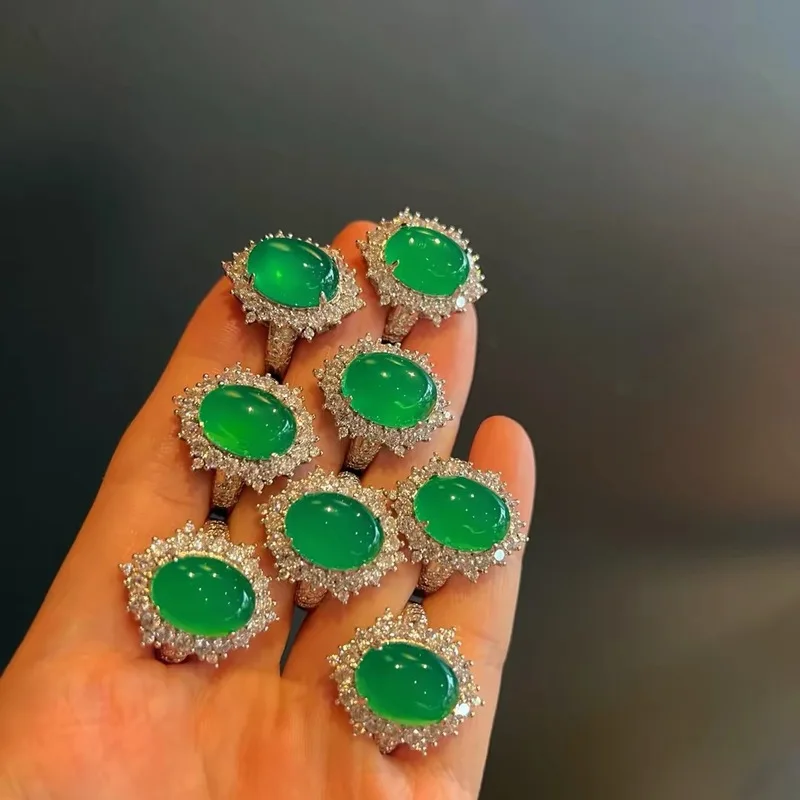 with ice- green inlay, comparable to jadeite agate, a new type of jade ring jewelry