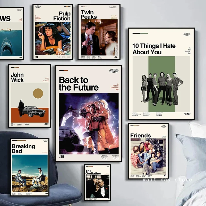 Película clásica Breaking Bad Friends, programa de televisión de Regreso al futuro, Pulp Fiction, el padrino, póster artístico, pintura en lienzo, decoración del hogar