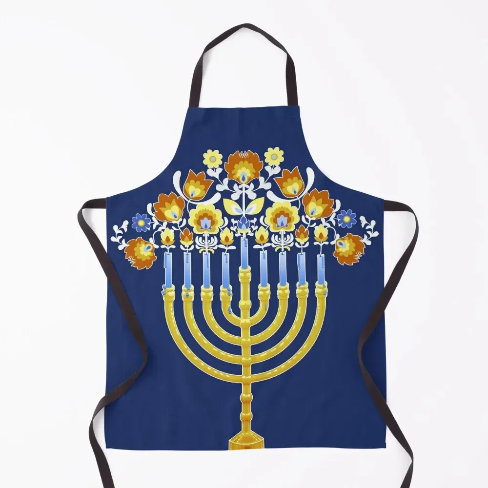 

Hanukkah 2020 Polish Floral Menorah Apron kitchen clothes for men Home Supplies chef costume For Women Kitchen Apron