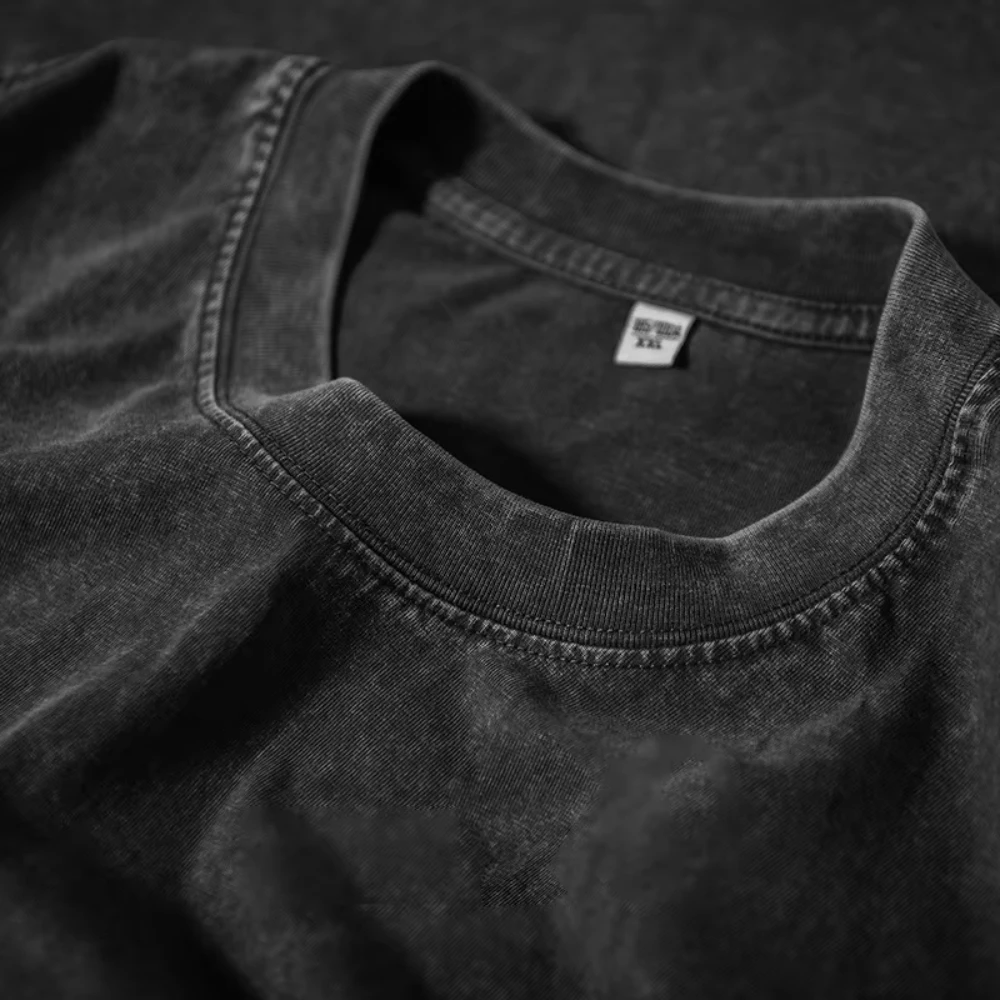 Vintage-gewaschene T-Shirts, Oversized Hip-Hop T-Shirts, Streetwear, Kurzarm, Schwarz, für Männer/Frauen, Oberteile, Baumwolle, Unisex-T-Shirts – Detail 2