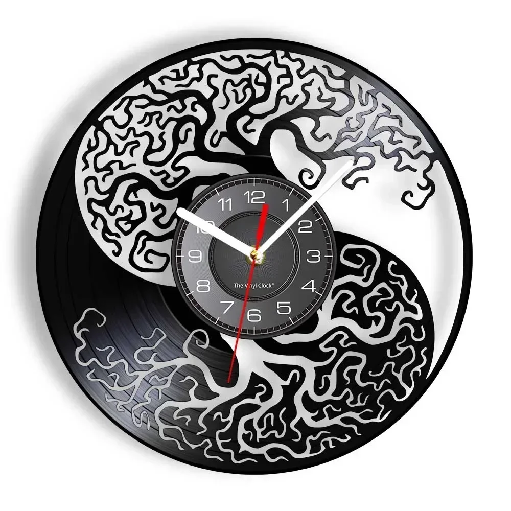 Yin Yang Yggdrasil Tree of Life Viking Vinyl Recording Wall Clock Nordic Watch Celtic Pagan Style Decorative Wall Clock