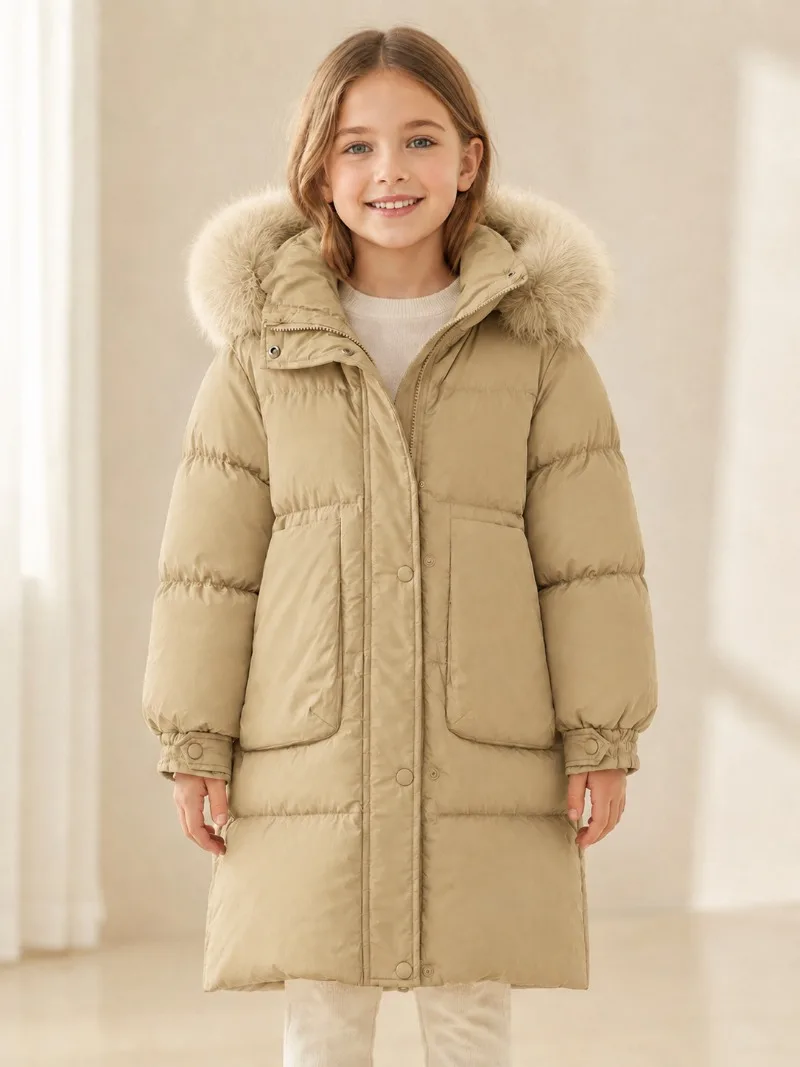 UNITIM Winter Junior Mädchen Praka 5-14 Jahre Teenager Mädchen Kunstpelzkragen Mittellange Jacke Kinder Mädchen Dicke Warme Reißverschluss-Oberbekleidung – Detail 8