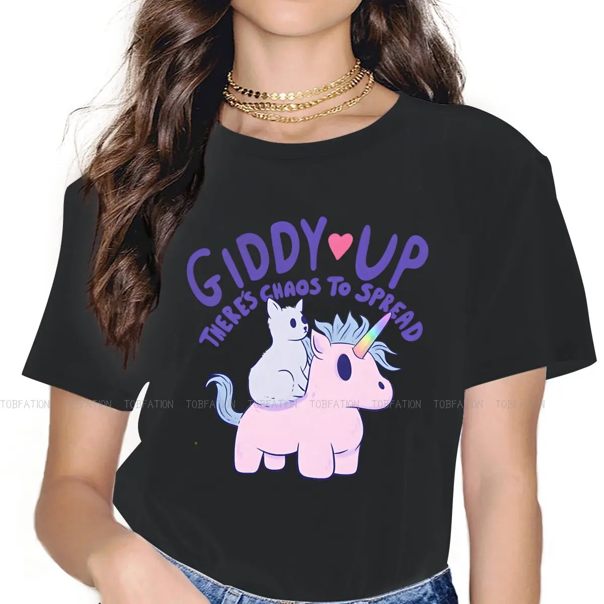 Cute Cat Riding 5XL TShirt Cute Unicorn Cartoon Creative Casual T Shirt Female Short Sleeve Unique Gift Idea