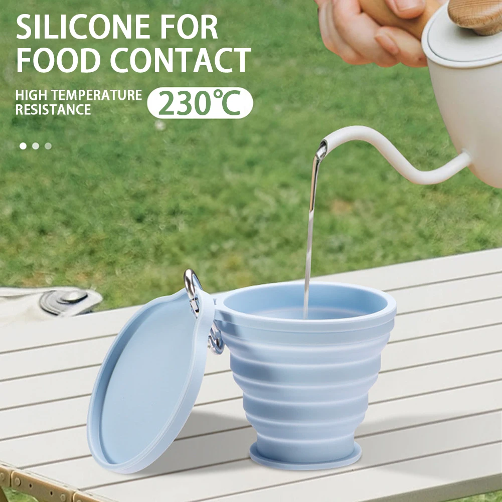 Portable Silicone Folding Water Cup Outdoor Heat Resistant Telescopic Collapsible Foldable Mug With Lid For Travel Camping 180ml