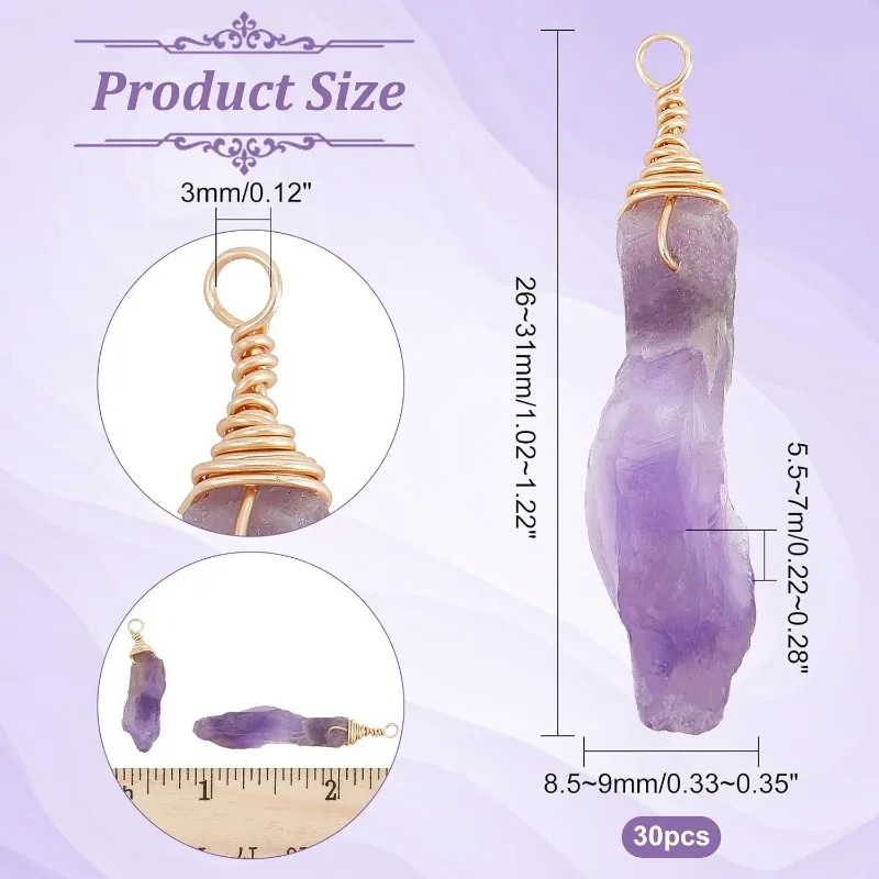 Natural Stone Pendants with Golden Tone Brass Loops Purple Gemstone for DIY Necklace Jewelry Making,Hole:1.5mm